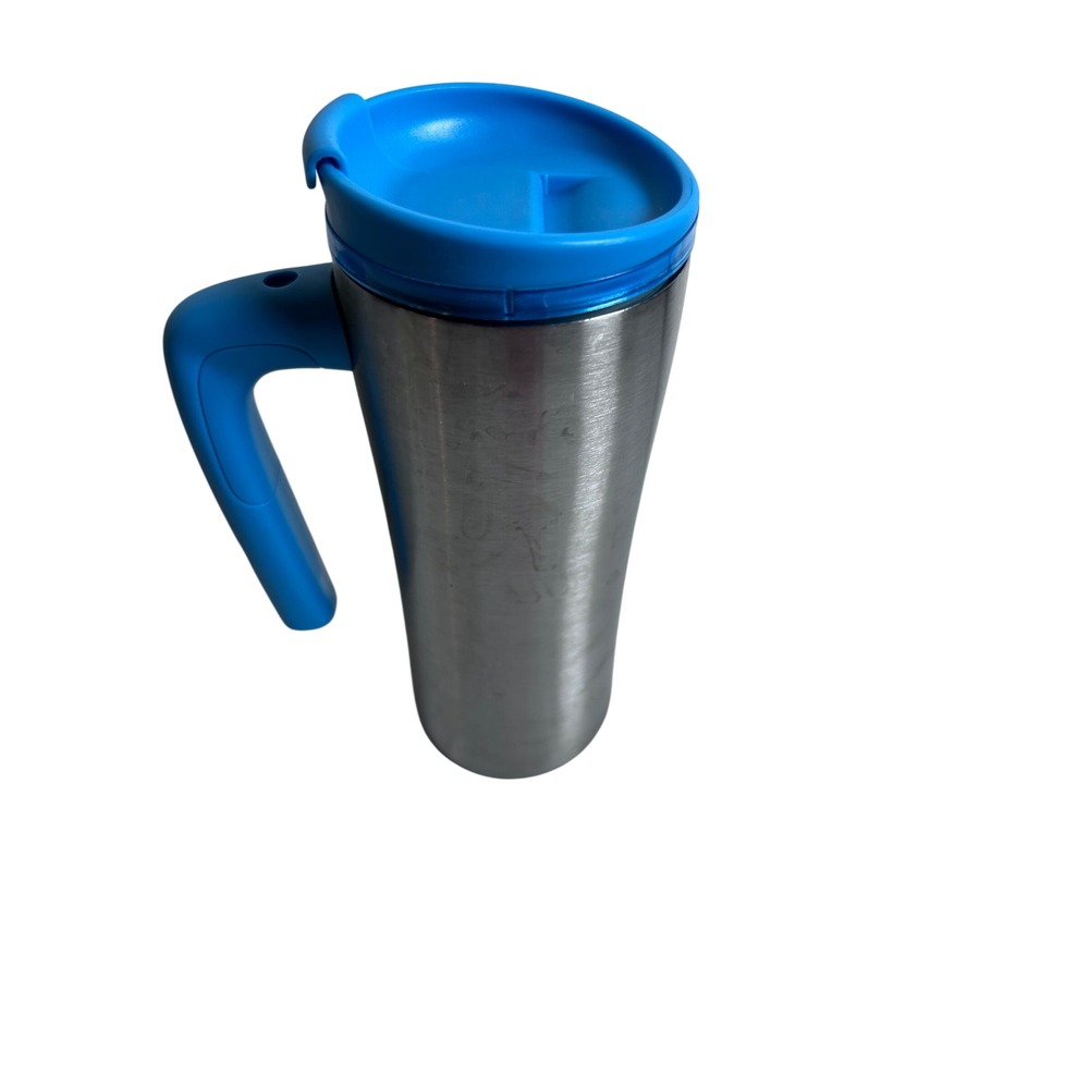 Aladdin Travel Mug 16oz Silver Blue Stainless Steel Insulated Handle Unisex